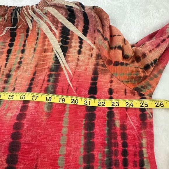 Chicos XL Open Front Lightweight Layering Sweater Red Orange TieDye Hippie Artsy - Picture 7 of 8